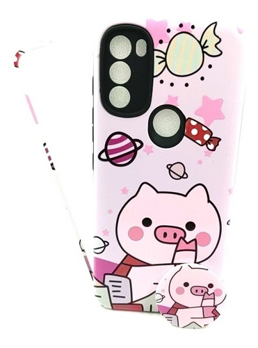 Case Cerdito + Mica Cristal Para Motorola G41