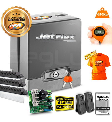 Kit Motor Ppa Deslizante Jetflex Rapido 3m Crem Portão 650kg