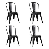 Set De 4 Sillas De Metal Diseño Tolix Color Negro Y Blanco 