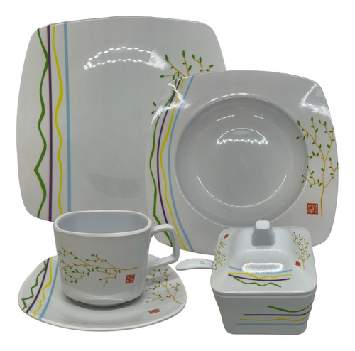 Set Melamina Chino X25 Taza De Te Platos Y Azucarera