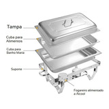 4 Rechaud Duplo Retangular Em Inox 2 Cubas 1/2 9,5l A Álcool