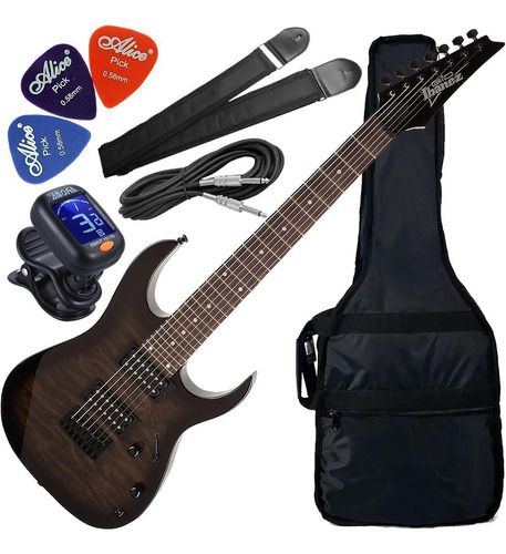 Kit Guitarra Ibanez Grg-7221 Qa Hh 7 Cordas Black Tks Gx01