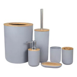 Kit Acessórios Banheiro Lavabo 6 Peças Plástico Bambu Cinza 