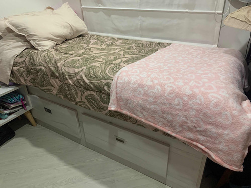 Cama En Madera Con Dos Cajoneras Grandes + Colchón