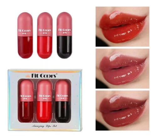 Set De 3 Labiales Tintas De Labios 24 Hrs Tonos Rojizos 