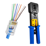 Alicate Crimpar Rj45 + 100 Unidades Conector Rj45 Vazado 