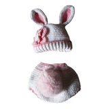 Disfraz Para Bebé De Coneja Crochet Blanco Con Rosa