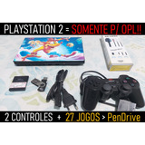 Sony Playstation 2 Ps2 Slim + 2 Controles = Somente P/ Jogos Usb - Opl - 06