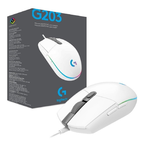 Mouse Logitech G203 Rgb Lightsync Usb Blanco- Boleta