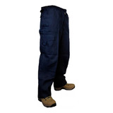 Pantalon Cargo Trabajo Gabardina Azul Cintura  Elasticada