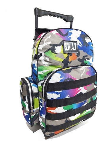 Mochila Con Carro Escolar 18  Camuflada Varon Nene