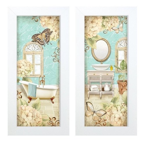 Kit Com 2 Quadros Decorativos Para Banheiro - 28x23