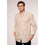 Camisa Corte Clasico Lino Pato Pampa Camel Hojas 922