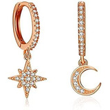 Hoop Earring For Women Crystal Moon And Star 18k Gold Pl Rsm