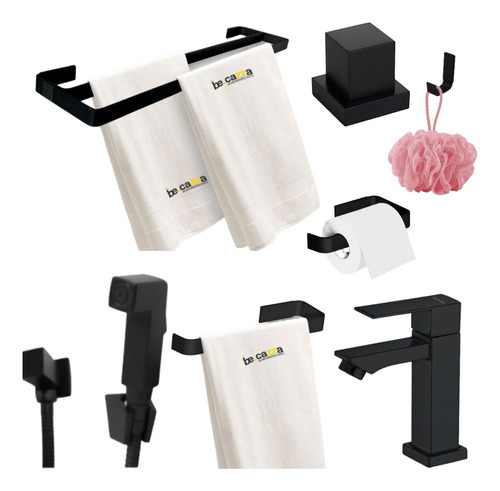   Kit Para Banheiro Preto Fosco + Acabamento +torneira Baixa