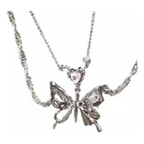 Collar De Plata Con Colgante De Mariposa Cristal Para Mujer