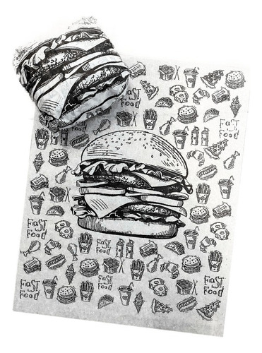 Papel Acoplado Para Lanche Hamburguer Delivery  C/500 Cor Preto