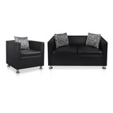 Conjunto De Sofá Sillón Y 2 Plazas Piel Sintética Negra