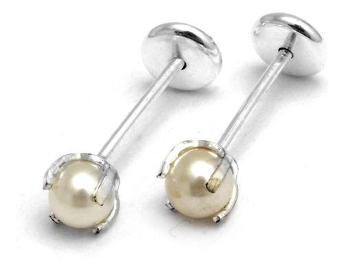 Aros Abridores Perlas Cult Engarzadas 4mm De Acero Blanco 