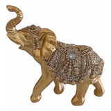 Elefante Indiano Decoração Resina Sorte Fortuna Dourado 9cm