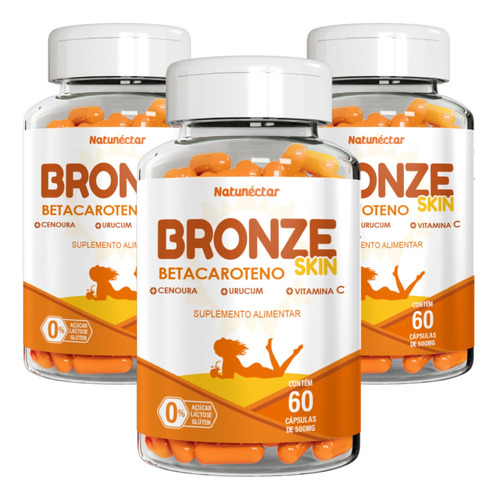 Combo 3 Potes Bronze Skin Betacaroteno Suplemento Vitamina C