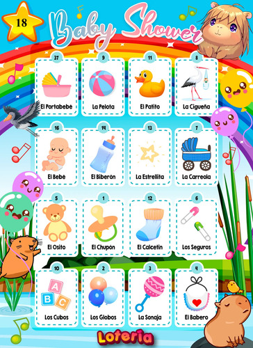 Lotería Baby Shower 100 Tablas Imprimible + Juegos Extras