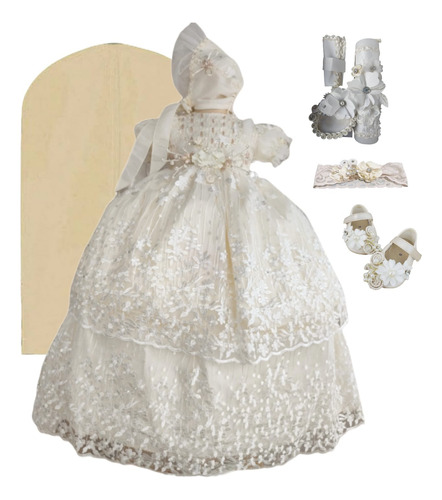 Hermoso Set Completo Para Bautizo Niña,  Ropon Bautizo 