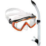 Kit De Mergulho Cressi Pano 3 + Snorkel Tao Semi Dry Cor Transparente/laranja