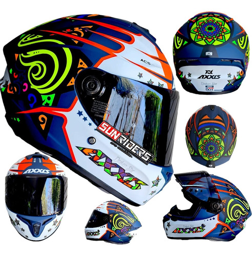 Casco Moto Axxis Star C7 Azul Draken Ece Y Dot Deportivo