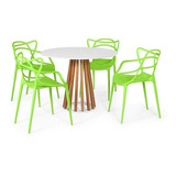 Mesa De Jantar Branca 100cm Talia + 4 Cadeiras Allegra Cor Verde