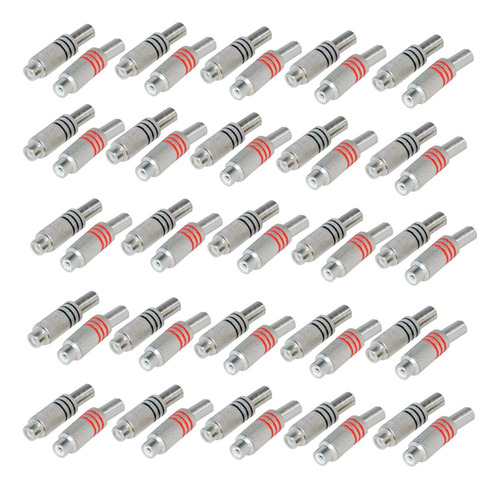 Kit 50 Plug Conector Rca Femea 25 Pares Blindado Metal