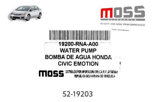 Bomba De Agua Honda Civic 1.8 Emotion 06-09 (moss) 52-19203 Foto 4