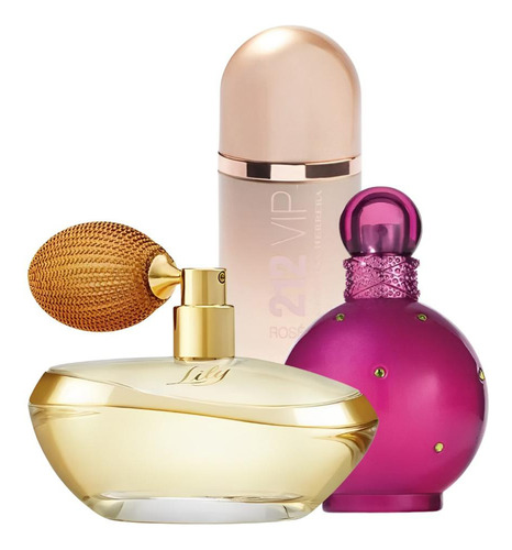 Kit 3 Perfumes Femininos Tradicionais Aromáticos Lily, 212 Vip Rosé E Fantasy 