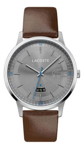 Reloj Lacoste 2011033 Hombre En Piel Cafe Fondo Gris 41 Mm