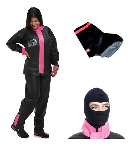 Kit Capa Chuva Feminina Balaclava Polaina Motoqueiro Moto