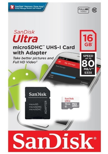 Memoria Micro Sd Sandisk Original 16gb Clase 10 Tarjeta Tf