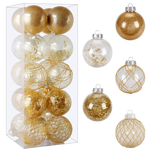 20 Bolas Para Arbol De Navidad Elegantes 80mm - Dorado