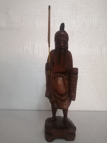 Figura Estatua Incensario Chino Fengshui Madera Caoba Talla