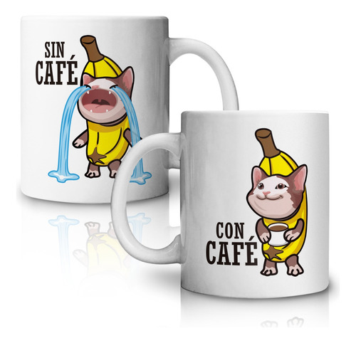 Taza Gato Gatito Plátano Con Café Sin Café