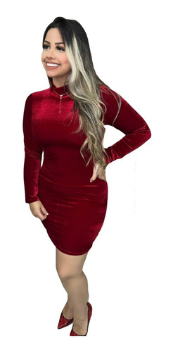 Vestido De Veludo Manga Longa Inverno Luxuoso Modelo Insta