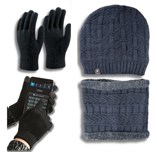 Kit Touca Gorro E Cachecol Gola Ganhe 1 Luva Touch Inverno