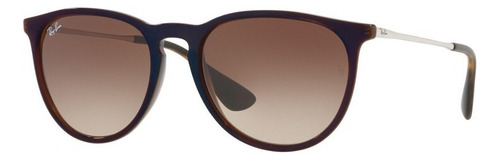 Anteojos De Sol Ray-ban Erika Classic Standard Con Marco De Nailon Color Polished Blue, Lente Brown De Policarbonato Degradada, Varilla Silver De Metal - Rb4171