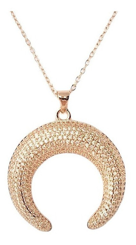 Collar Luna Pave Cristal Zirconia Chapa Oro Rosa Blanco