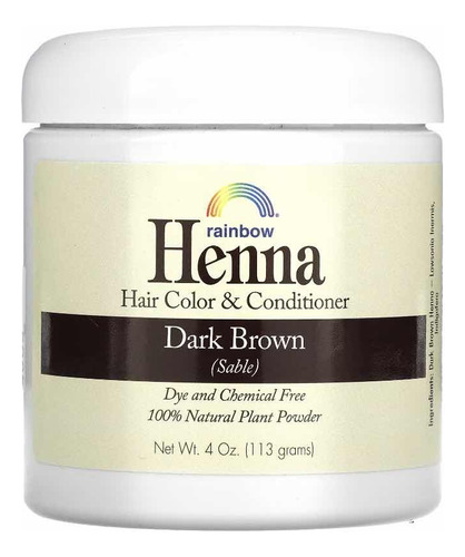 Henna Rainbow, Color Castaño Oscuro, Tinte 100% Natural