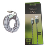 Cable Usb Tipo C Carga Rapida 3a Transferencia Datos 3 Metro