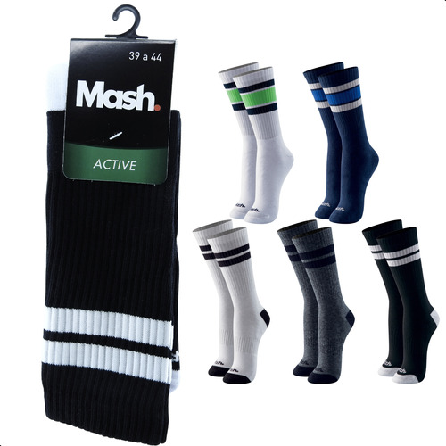 5 Pares Meia Cano Longo Mash Active Algodão Sport Masculina 