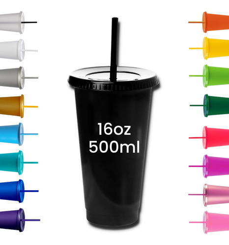 30 Vasos Reusables Con Tapa Y Popote De 16oz - Vasos Fiesta