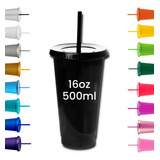 30 Vasos Reusables Con Tapa Y Popote De 16oz - Vasos Fiesta