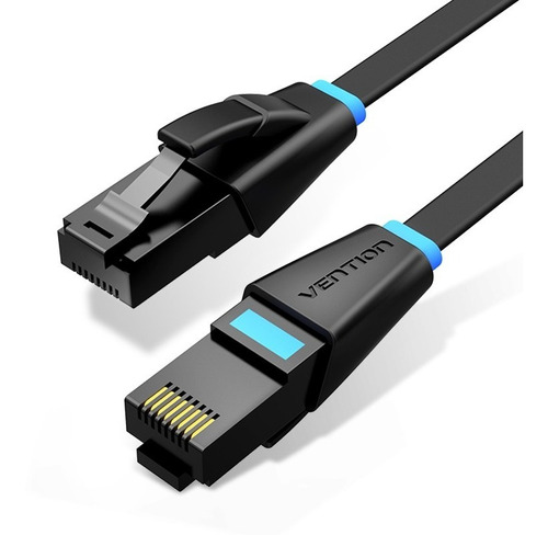 Cable De Red Vention Cat6 Certificado - 15 Metros Plano Ultra Fino Y Liviano  - Premium Patch Cord - Utp Rj45 Ethernet 10gbps - 250 Mhz - Cobre - Pc - Notebook - Servidores - Negro - Ibjbn