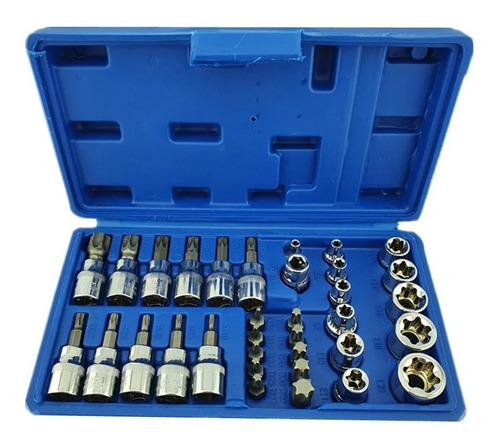 Kit De Dados 1/4 Y 3/8 Torx Estrella Macho Y Hembra 34 Pcs